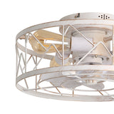 16.5" Caged Ceiling Fans with Lights and Remote, Small Low Profile Ceiling Fan with Light, Farmhouse Flush Mount White Ceiling Fan for Bedroom, Kitchen, Living Room