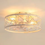 16.5" Caged Ceiling Fans with Lights and Remote, Small Low Profile Ceiling Fan with Light, Farmhouse Flush Mount White Ceiling Fan for Bedroom, Kitchen, Living Room