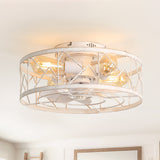 16.5" Caged Ceiling Fans with Lights and Remote, Small Low Profile Ceiling Fan with Light, Farmhouse Flush Mount White Ceiling Fan for Bedroom, Kitchen, Living Room