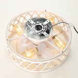 16.5" Caged Ceiling Fans with Lights, Small Low Profile Ceiling Fan with Remote, Flush Mount Chandelier Modern Farmhouse Fandelier for Bedroom, Kitchen, Living Room
