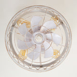 16.5" Caged Ceiling Fans with Lights, Small Low Profile Ceiling Fan with Remote, Flush Mount Chandelier Modern Farmhouse Fandelier for Bedroom, Kitchen, Living Room