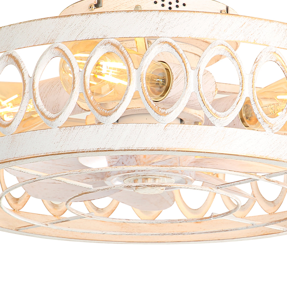 16.5" Caged Ceiling Fans with Lights, Small Low Profile Ceiling Fan with Remote, Flush Mount Chandelier Modern Farmhouse Fandelier for Bedroom, Kitchen, Living Room