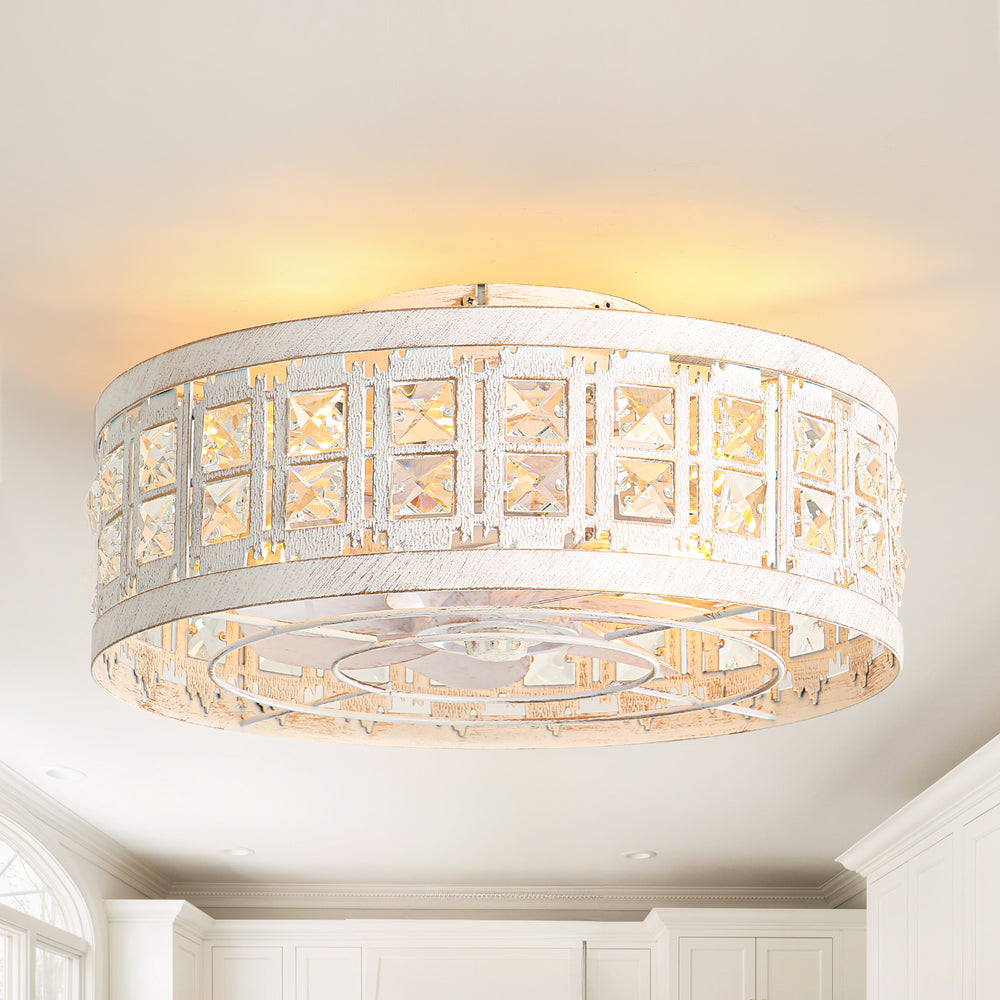 Auvara 16.5-Inch Small Caged Flush Mount Ceiling Fan With Light
