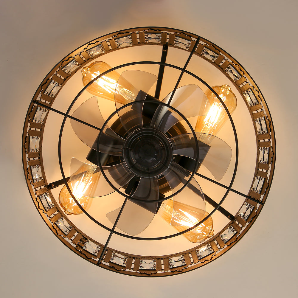 Auvara 16.5-Inch Small Caged Flush Mount Ceiling Fan With Light