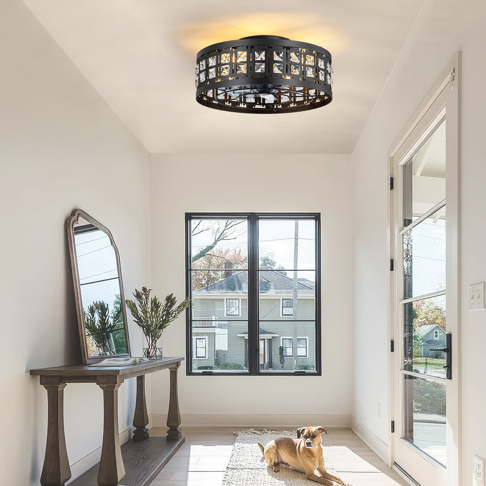 Auvara 16.5-Inch Small Caged Flush Mount Ceiling Fan With Light