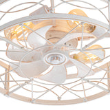 20-in Distressed White Flush Mount Caged Ceiling Fan with Light Remote(7-Blade)