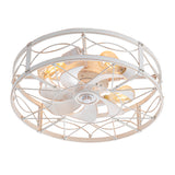20-in Distressed White Flush Mount Caged Ceiling Fan with Light Remote(7-Blade)