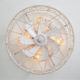 20-in Distressed White Flush Mount Caged Ceiling Fan with Light Remote(7-Blade)
