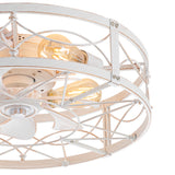 20-in Distressed White Flush Mount Caged Ceiling Fan with Light Remote(7-Blade)