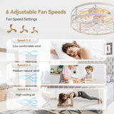 20-in Distressed White Flush Mount Caged Ceiling Fan with Light Remote(7-Blade)