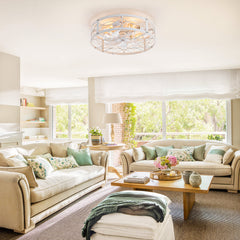 20-in Distressed White Flush Mount Caged Ceiling Fan with Light Remote(7-Blade)