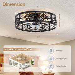 20-in 7-Blade Matte Black Flush Mount Caged Ceiling Fan with Remote Light