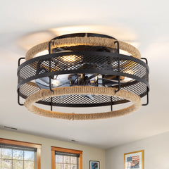 12.5-inch Black Enclosed Caged Ceiling Fan with Remote and Light(7-Blade)