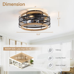 12.5-inch Black Enclosed Caged Ceiling Fan with Remote and Light(7-Blade)