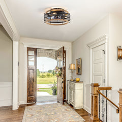 12.5-inch Black Enclosed Caged Ceiling Fan with Remote and Light(7-Blade)