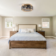 12.5-inch Black Enclosed Caged Ceiling Fan with Remote and Light(7-Blade)