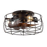 12.5-in Industrial Flush Mount Small Caged Ceiling Fan with Remote Light(7-Blade)