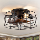 12.5-in Industrial Flush Mount Small Caged Ceiling Fan with Remote Light(7-Blade)
