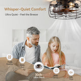 12.5-in Industrial Flush Mount Small Caged Ceiling Fan with Remote Light(7-Blade)