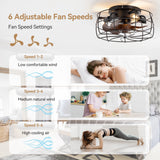 12.5-in Industrial Flush Mount Small Caged Ceiling Fan with Remote Light(7-Blade)