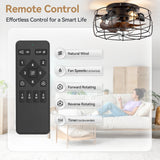 12.5-in Industrial Flush Mount Small Caged Ceiling Fan with Remote Light(7-Blade)