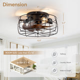 12.5-in Industrial Flush Mount Small Caged Ceiling Fan with Remote Light(7-Blade)