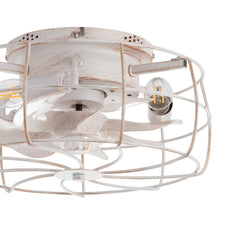 12.5-in Industrial Flush Mount Small Caged Ceiling Fan with Remote Light(7-Blade)