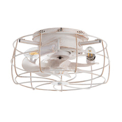 12.5-in Industrial Flush Mount Small Caged Ceiling Fan with Remote Light(7-Blade)