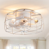 12.5-in Industrial Flush Mount Small Caged Ceiling Fan with Remote Light(7-Blade)
