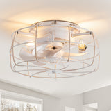 12.5-in Industrial Flush Mount Small Caged Ceiling Fan with Remote Light(7-Blade)