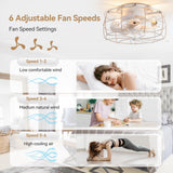 12.5-in Industrial Flush Mount Small Caged Ceiling Fan with Remote Light(7-Blade)