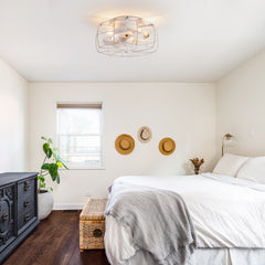 12.5-in Industrial Flush Mount Small Caged Ceiling Fan with Remote Light(7-Blade)