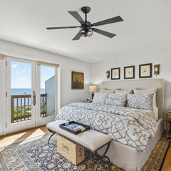 48-in Matte Black Industrial 5 Reversible Blades Ceiling Fan with Light and Remote,4in and 8in Downrod Included