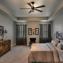 48-in Matte Black Industrial 5 Reversible Blades Ceiling Fan with Light and Remote,4in and 8in Downrod Included