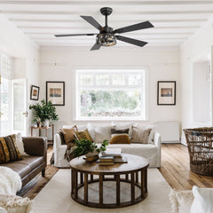 48-inch Wood 5-Blade Crystal Fandelier Ceiling Fan with Remote and Light,4in and 8in Downrods Included