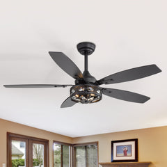 48-inch Wood 5-Blade Crystal Fandelier Ceiling Fan with Remote and Light,4in and 8in Downrods Included
