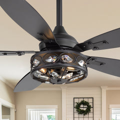 48-inch Wood 5-Blade Crystal Fandelier Ceiling Fan with Remote and Light,4in and 8in Downrods Included
