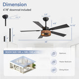48-in Wood Reversible 5-Blade Ceiling Fan with Light and Remote,4in and 8in Downrods Included
