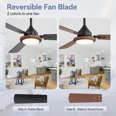 48-in Reversible 3-Blade Ceiling Fan with Intergrated LED Light and Remote,4in and 8in Downrod Included