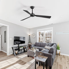 52-inch Industrial 3-Blade Wooden Ceiling Fan with Remote, No Light, Quiet DC 6-Speed Motor, Reversible Dual-Finish Blades (Black/Walnut Wood Grain), Includes 4" & 8" Downrods, for Bedroom Living Room