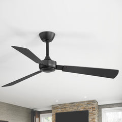 52-inch Industrial 3-Blade Wooden Ceiling Fan with Remote, No Light, Quiet DC 6-Speed Motor, Reversible Dual-Finish Blades (Black/Walnut Wood Grain), Includes 4" & 8" Downrods, for Bedroom Living Room