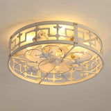 20-inch Distressed White Flush Mount Caged Ceiling Fan with Light Remote(7-Blades)