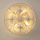 20-inch Distressed White Flush Mount Caged Ceiling Fan with Light Remote(7-Blades)