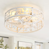 20-inch Distressed White Flush Mount Caged Ceiling Fan with Light Remote(7-Blades)
