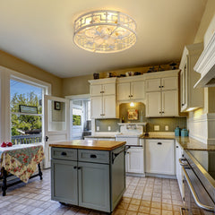 20-inch Distressed White Flush Mount Caged Ceiling Fan with Light Remote(7-Blades)