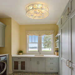 20-inch Distressed White Flush Mount Caged Ceiling Fan with Light Remote(7-Blades)