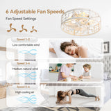 20-inch Distressed White Flush Mount Caged Ceiling Fan with Light Remote(7-Blades)