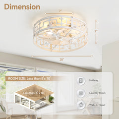 20-inch Distressed White Flush Mount Caged Ceiling Fan with Light Remote(7-Blades)