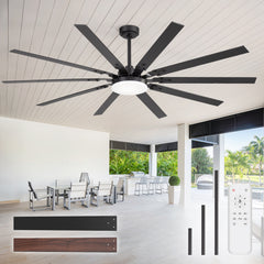 Large 72-Inch Ceiling Fan with Light, Matte Black Finish, 22W LED 3-Color Temperature, 10 Dual-Finish Plywood Blades, Reversible DC Motor, Remote Control,Light Memory Function