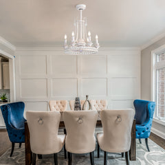 22-Inch Distressed White Crystal Chandelier Ceiling Fan with Light and Remote,7 ABS Blades,6 Speed Reversible DC Motor,20.8" Downrod for Dining Rooms, Bedrooms, Living Rooms